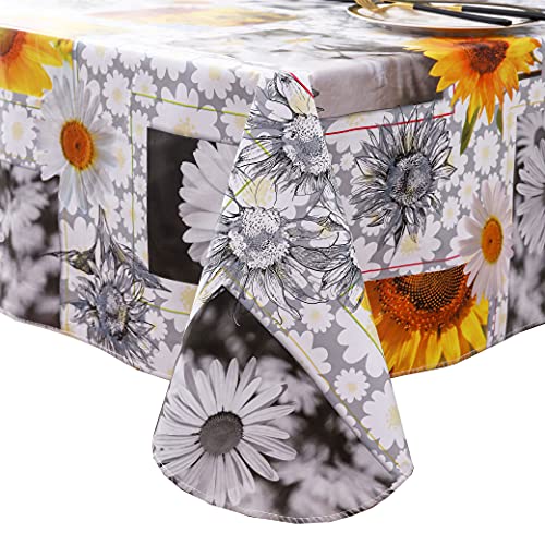 Image of Heavy Duty Vinyl Tablecloth with Flannel Backing Waterproof Oil-Proof Plastic Table Cloth Stain-Resistant Wipeable Rectangle or Square Table Cover for Indoor and Outdoor ( Sunflower, 60X84 Inch)