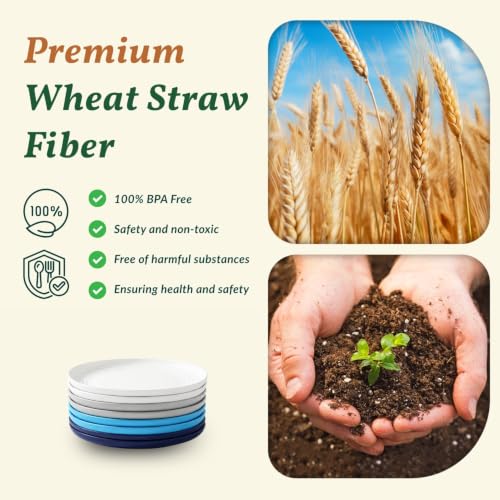 Image of Homienly Wheat Straw Mini Plates | For Dessert, Appetizer, Breakfast & Snacks | Long-lasting Plastic Plates & Salad Plates Collection -8-Pack Small Plate Set -Island Series