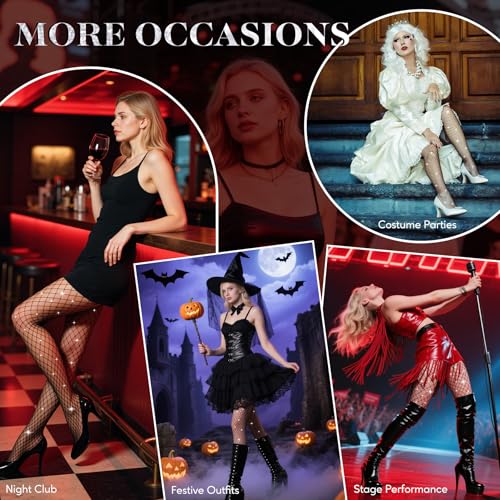 Zando Sparkly Fishnet Stockings for Women-High Waist Rhinestone Fishnet Tights Fish Net Stockings Party Pantyhose3