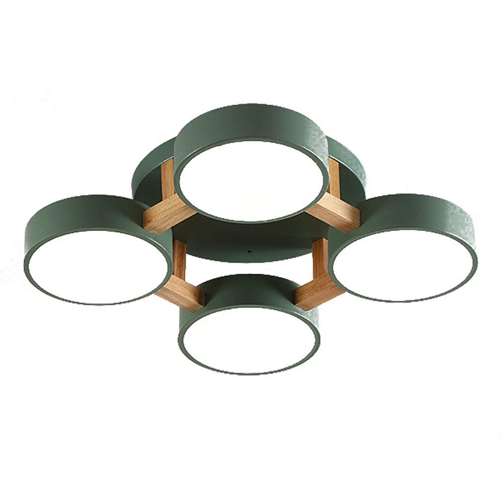 Moderno 4-luces Led Plafón Adorno Redondo Metal Base Regulable Lámpara De Techo Blanco Acrílico Sombra Semi Flush Lámpara De Techo Para Salón Fogón-Luz tricolor verde 50 * 50 * 13cm