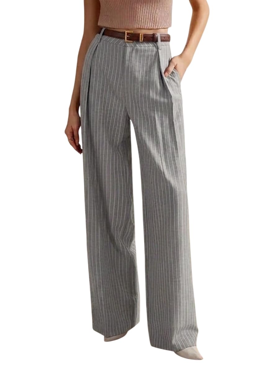 kotty Women’s Tailored Wide Leg Pinstripe Pants – High Waisted Straight Fit Work Trousers with Pockets, Elegant Office & Business Casual Wear-picture-24