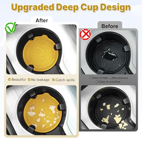 Image of SINGARO Car Cup Holder Coaster, Silicone Cup Holder Insert, Universal Non-Slip Cup Holders, Car Accessories Interior for Women and Man 4 Pack Yellow