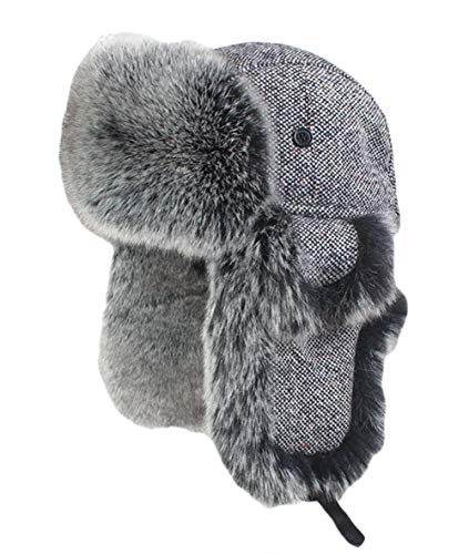 Ommda Chapka Russe en Fausse Fourrure Chapeau Hiver Anti-Vent Aviateur Bonnet Casquettes Chapka Trappeur avec Cache Oreille pour Femme et Homme Outdoor Ski Gris,M 58cm Cover