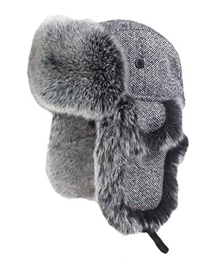 Ommda Wintermütze Warme Fliegermütze Herren Damen Erwachsene Fellmütze Kunstfell mit Ohrenklappen Russisch Hut für Ski Outdoor,Grau,L Kopfumfang: 60cm