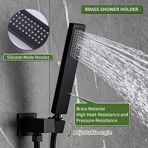 Taplong Matte Black Bathroom Luxury Shower System Wall Mounted Shower Faucet Set With High Pressure 10” Square Rain Shower Head And Handheld Shower Head(Rough-In Valve Body And Trim Include) #TOP3