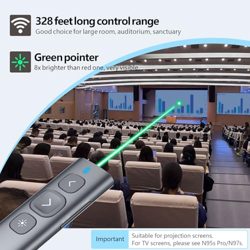 NORWII Clicker de apresentação USB C com ponteiro verde, clique de PowerPoint recarregável, controle