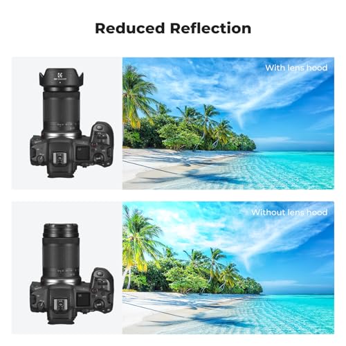 Image of K&F CONCEPT Lens Hood Replacement of EW-60F Hood Compatible with Canon RF-S 18-150mm F3.5-6.3 is STM, EF-M 18-150mm F3.5-6.3 is STM Reversible Snap on Camera Lens Shade Fits 55mm Filters and Lens Cap