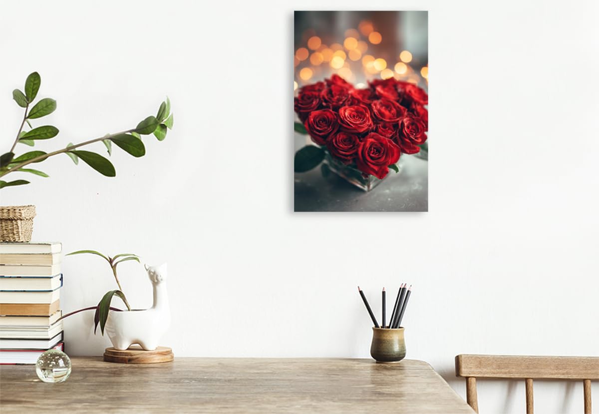 CALVENDO Leinwand · Rosenherz mit romantischem Licht, rote Rosen