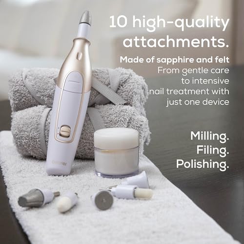Beurer MP64 Manicure and Pedicure Set, Cordless Electric Nail File with 10 Attachments and Powerful Battery, Precision light, Nail Drill with Storage Case for at-home use - Image 4