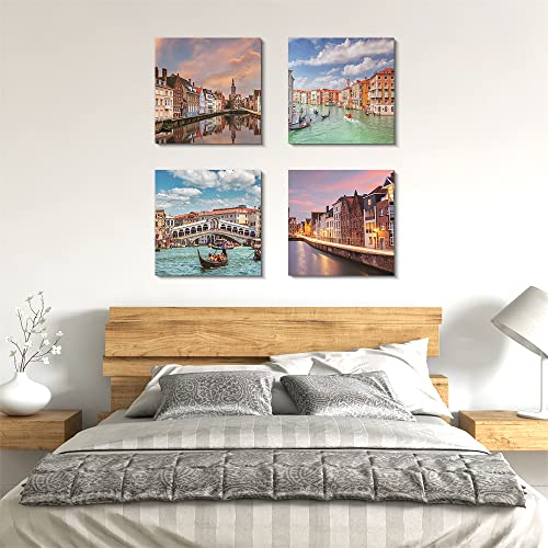 Bontalc Aesthetic Canvas Wall Art Venice Wall Decor For Living Room Bathroom Office 4 Pcs Hd Prints Home Decorations Gallery Wrapped Gift 12×12 Inches #TOP2