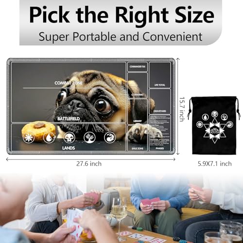 Image of for MTG Playmat with Card Storage Bag,Non-Slip Rubber Base & Smooth Surface 27.6x15.7in,Beginner-Friendly Magic Mat for Commander Deck,Cute Dog