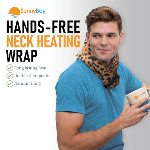 Image of SunnyBay Microwave Heating Pad, Microwavable Heated Neck and Shoulder Wrap, Weighted Hands-Free Beanbag Pack with Wide Neck Coverage, 2.5 lbs, 26 Inches Long-Length, Leopard