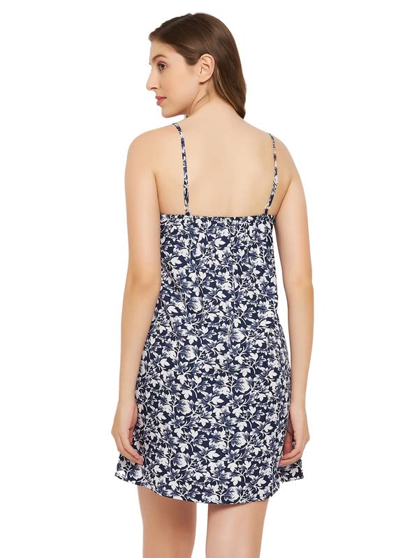 Image of Clovia Women's Crepe Pretty Florals Resort Wear Dress in Blue