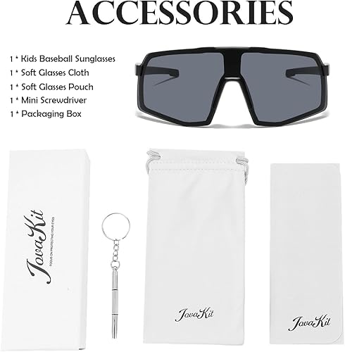 Miniatura 7 de JOVAKIT Gafas de sol de béisbol para niños y niñas de 3 a 13 años, lentes de sol de béisbol juvenil, UV400, pantallas deportivas de ciclismo