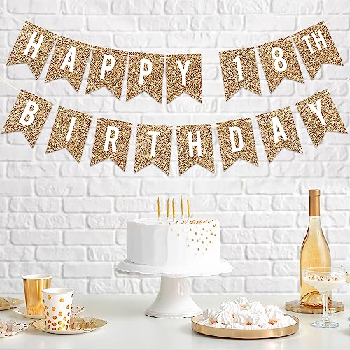 Image of Pre-Strung Happy 18th Birthday Banner - Gold Glitter Birthday Banner
