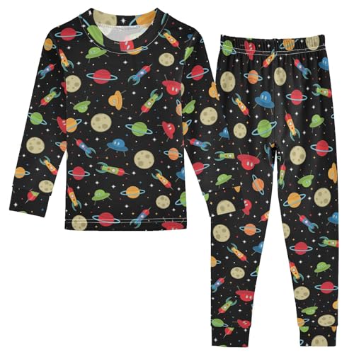 JHKKU Space Planet Rocket Pajamas Set Cotton 2 Piece Soft Comfy Pjs Long Sleeve Lounge Sleepwear 18M