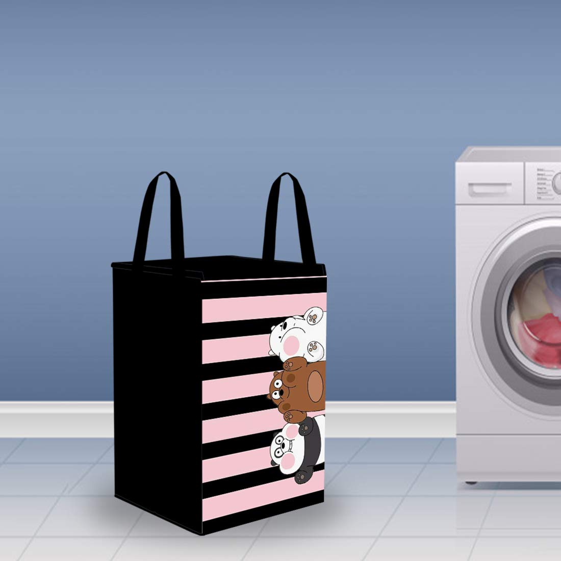 PrettyKrafts L1113 Laundry Basket for Clothes with lid & Handles (75