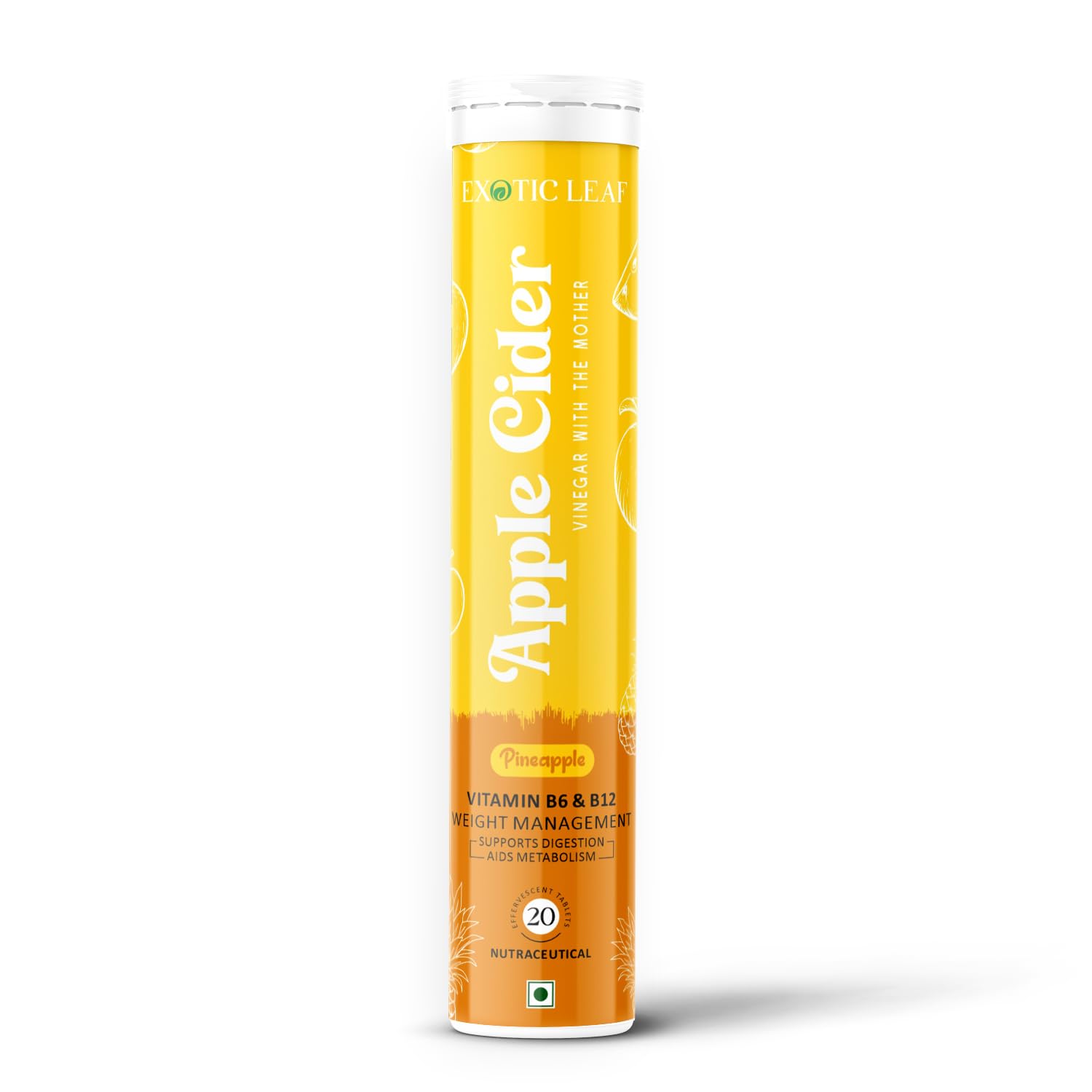 Exotic Leaf Apple Cider Vinegar Effervescent Tablets | Pineapple Flavour | With the Mother | Supports Digestion, Detox & Weight Management | 20 Tablets-picture-12