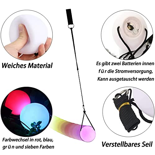 Anyingkai LED Poi Bälle,Led Glow Poi Kugeln,2 PCS Led Glow Poi Balls,Jonglierbälle Leuchtend,Poi Kinder Set,POI Jonglierbälle,Poi Bälle Kinder,POI Spielzeug,Leucht Pois