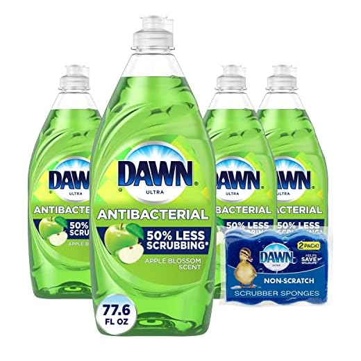 Dawn Dish Soap Antibacterial Dishwashing Liquid + Non-Scratch Sponges for Dishes, Apple Blossom Scent, Includes 4x19.4 oz + 2 Sponges (Packaging May Vary)