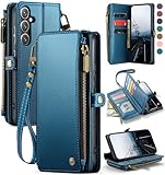 Defencase Compatible with Galaxy A54 5G Case Wallet with RFID Blocking Card Holder for Women Men, PU Leather Magnetic Snap Flip Zipper Strap Wallet Phone Case Fit for Samsung Galaxy A54 5G, Dark Blue