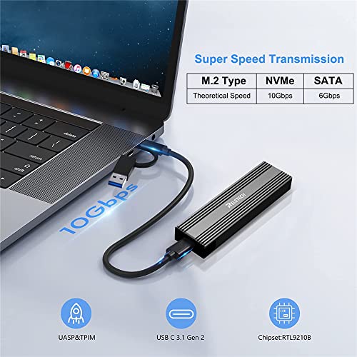 Caja externa M.2 SSD USB 3.1 Tipo C 10 Gbps negra miniatura 2