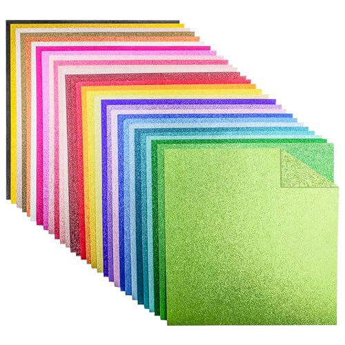 Lot de 30 feuilles de papier pailleté double face pour bricoler, papier pailleté multicolore, 30,5 x 30,5 cm, 30 couleurs, 250 g/m², carton pailleté, pour...