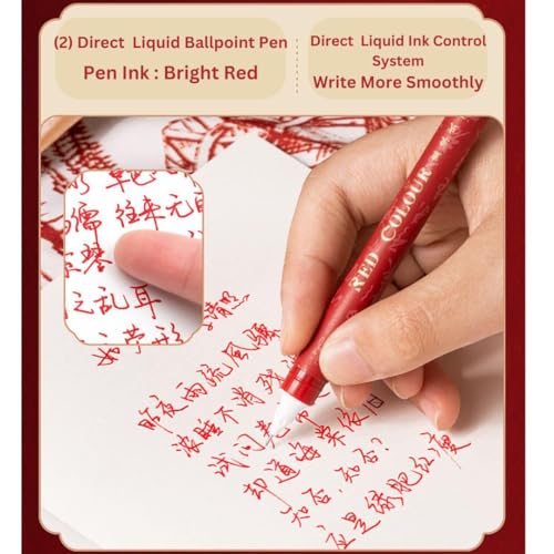 Image of 6 PCS Red Pen Set Lucky Red Colour Gel & Ball Pens Combo Comfortable Grip,Smooth Writing Fine Tip WITH Double side tip-Marker for School,Office,Journaling,Exam,Teachers, Students,Gift Set