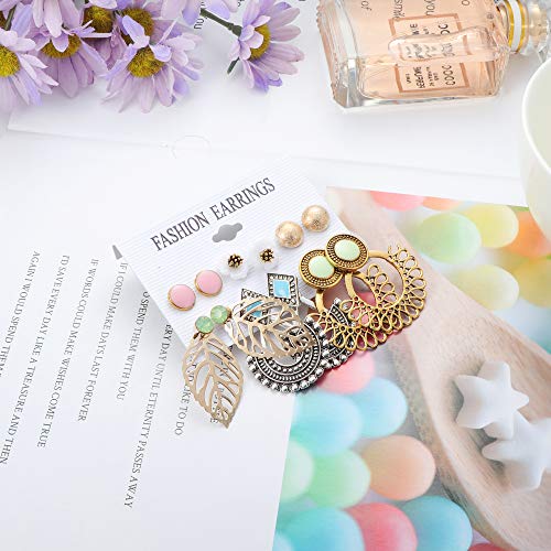 LOYALLOOK 61-63 Pairs Assorted Multiple Stud Earrings for Women Simple Cute Flower Big Hoop Earrings Moon Geometric Leaf… - Image 7