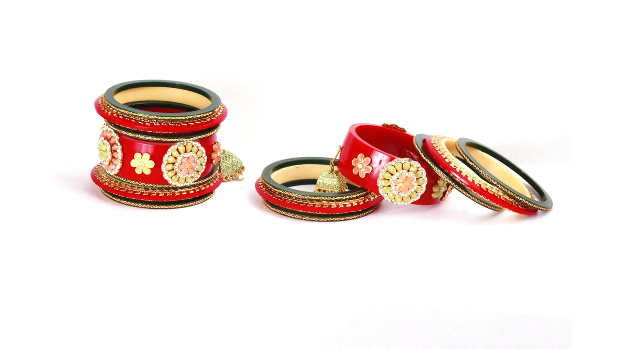 IMPREXIS STORE Kundan Latkan Red Rajasthani Rajwadi Bangles Set for Women/Girls for Any Occasion (2.8)