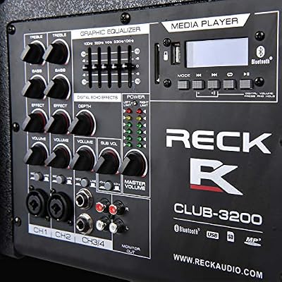 Proreck Club 3200 12 بوصة 4000 واط دي جي/مدعوم السلطة الفلسطينية نظام مكبر الصوت كومبو مجموعة مع بلوتوث/أوسب/سد بطاقة (اثنين من مكبرات الصوت ومجموعة مكبرات الصوت 4 X مصفوفة)
