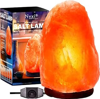 Nyxi 3-5 KG Himalayan Salt Lamp with Dimmer Switch to Control Brightness, 100% Natural & Hand Crafted with Wooden Base Premium Quality Crystal Rock Lamp C (3-5, KG)