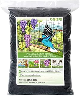 OGORI 25' x 50' Bird Netting Heavy Duty Nylon 3/4