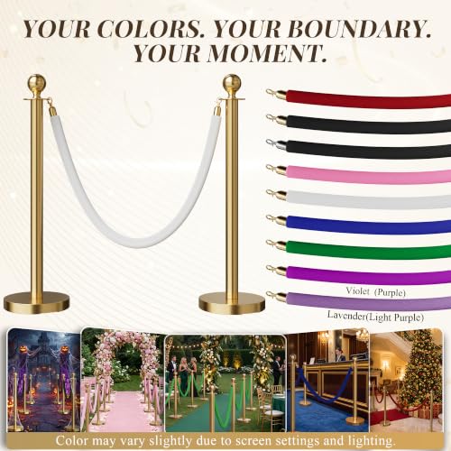 Image of 2PCS White Velvet Stanchion Ropes 5 Ft Crowd Control Ropes Barrier with Gold Hooks for Party Supplies,Photobooth Accessories, Prom,Birthday,Business,Wedding, Museums