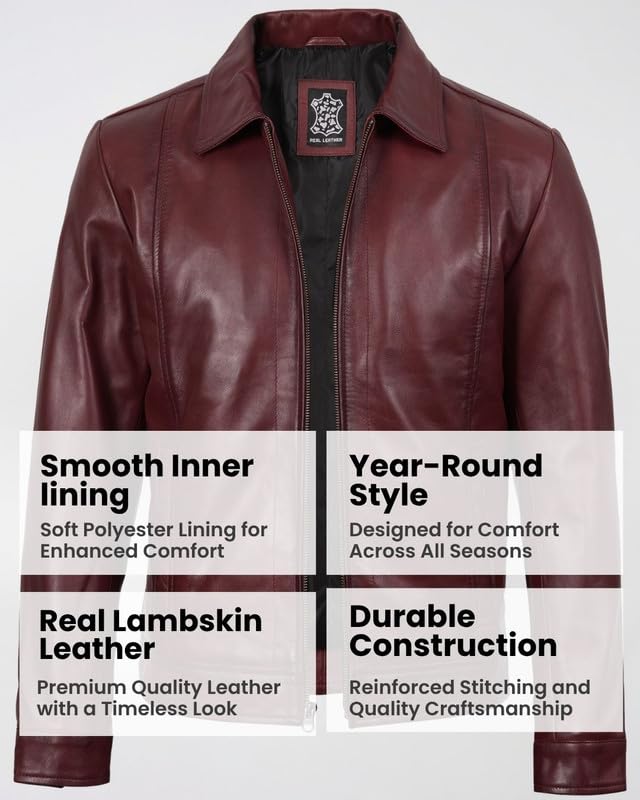 Image of Blingsoul Vintage Distressed Leather Jacket for Men - Shirt Collar Genuine Lambskin Mens Leather Jacket