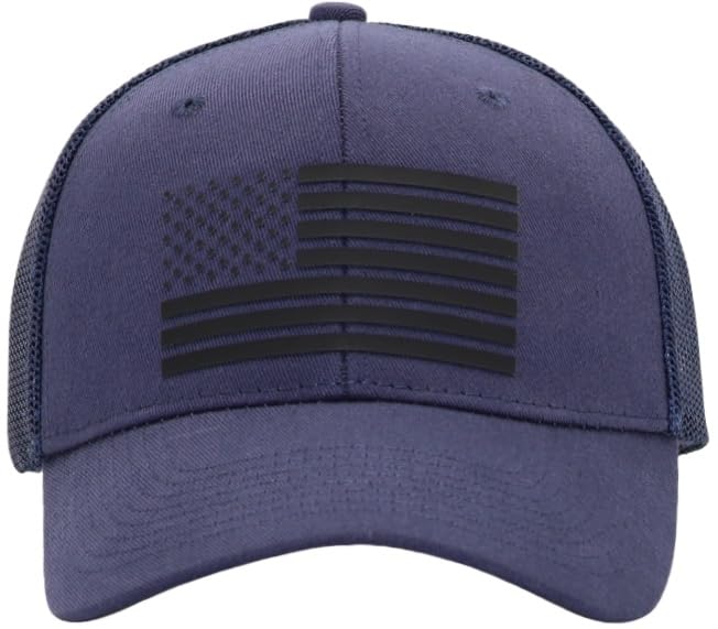 Image of Navy Blue American Flag Trucke Dad Hat, USA Army Patriotic Structured Adjustable Mesh Snapback Baseball Cap, US 4th of July 250 Anniversary Veteran Memorial Day Ball Caps for Men Women