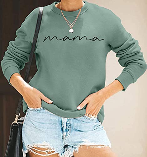 Image of Womens Crewneck Sweatshirt Mama Letter Print Long Sleeve Loose Fashion Pullover Top