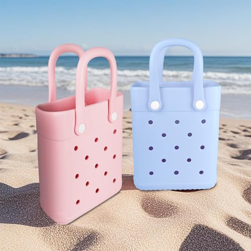 Beach Bag for Women | Waterproof Rubber Tote Bag for Beach, Pool, Travel, Groceries, Sports(Pink, Small)4