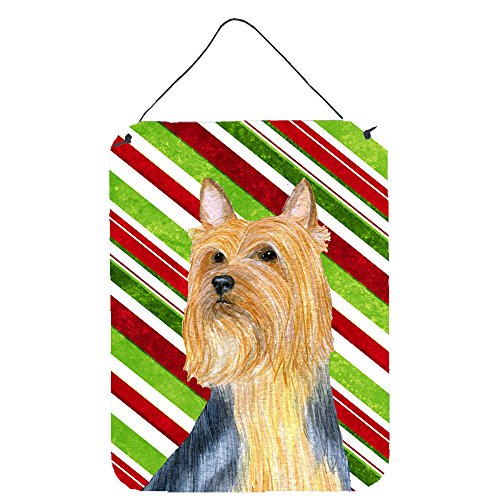 Caroline's Treasures LH9226DS1216 Silky Terrier Candy Cane Holiday Christmas Wall or Door Hanging Prints Aluminum Metal Sign Kitchen Wall Bar Bathroom Plaque Home Decor Front Door Plaque, 12x16, Multi