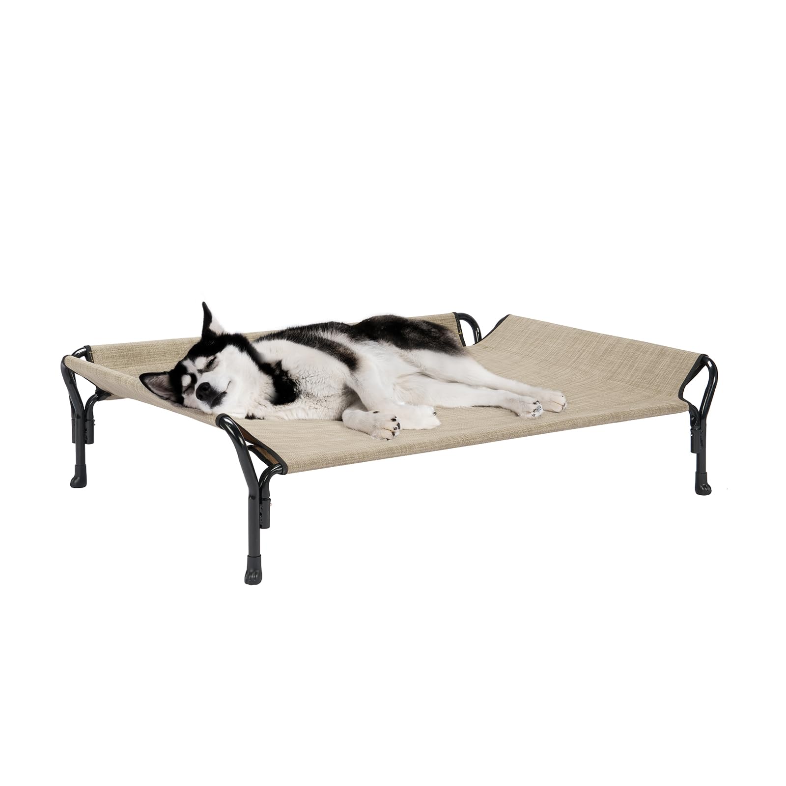 Veehoo Cooling Elevated Dog Bed, Dog Cots for Large Dogs, Raised Dog Bed with Guardrail & Slope Headrest, Durable & Breathable Teslin Mesh, Dog Sofa Bed for Indoor & Outdoor, Large, Beige Coffee