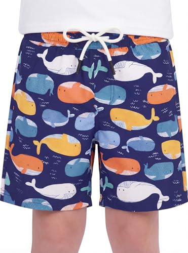 BliBliTaTa Jungen Badeshorts Schnelltrocknend mit Stretch-Kompressionsfutter Strandshorts für Kleinkinder Größe 2 3 4 5 6 7 8 10 12 14 16 Jahre Wal-10/12 Jahre