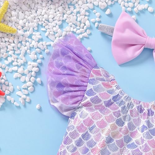 Image of Toddler Girl Baby Ruffles Mermaid Fish Scale Swimsuit One Piece Swimwear Bathing Sunsuit