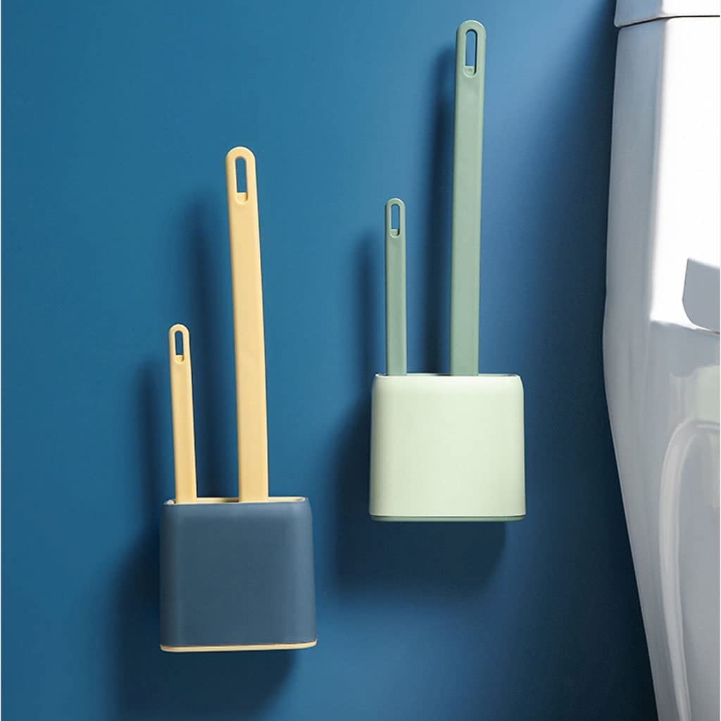 Cepillo de Limpieza Juego De Escobilla Y Soporte De Silicona Para Inodoro, Escobilla De Pared Para Baño, Cepillo De Limpieza De Inodoro, Escobilla De Inodoro De Mango Largo Cepillo de Baño(Blue)