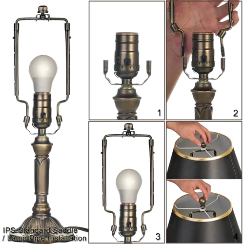 Emnooti 7 8 9 10 Inch Lamp Shade Harp Holder,Antique Brass Lamp Harp Kit,Fit Both Standard Lamp Rod And E26 Light Base Uno Fitter Adapter,With 2 Shade Attaching Finial Top thumb #2