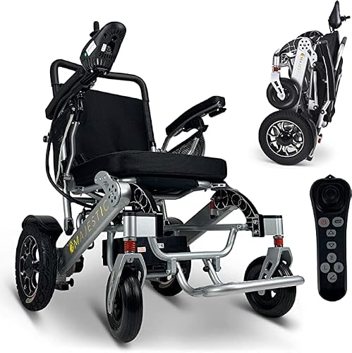 Majestic Electric Wheelchair 2022 - Automatic Fold Remote Control Power Chair 500-Watt Motor Lightweight Motorized Portable Mobility Aid For Adults -19+ Miles (19.5" Wide) (Silver, Standard) #TOP28