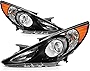 SCITOO Headlight Assembly Fits For Hyundai Sonata 2011-2014(NOT FIT Hybrid Models) headlamp in Black Housing Amber Reflector Clear Lens
