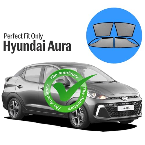 Image of AutoStory Magnetic Car Sunshade for Hyundai Aura | Front Half Cut for Mirror Visibility + Rear Full Coverage with Zipper | Heavy Heat & UV Protection | Privacy Side Window Curtains Shades