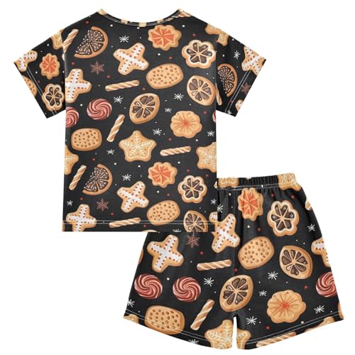 ALAZA Biscuit Gingerbread Merry Christmas Snowflake Pajamas Set Short Sleeve Cotton Sleepwear Summer Pjs 2 Piece 5-14Y2