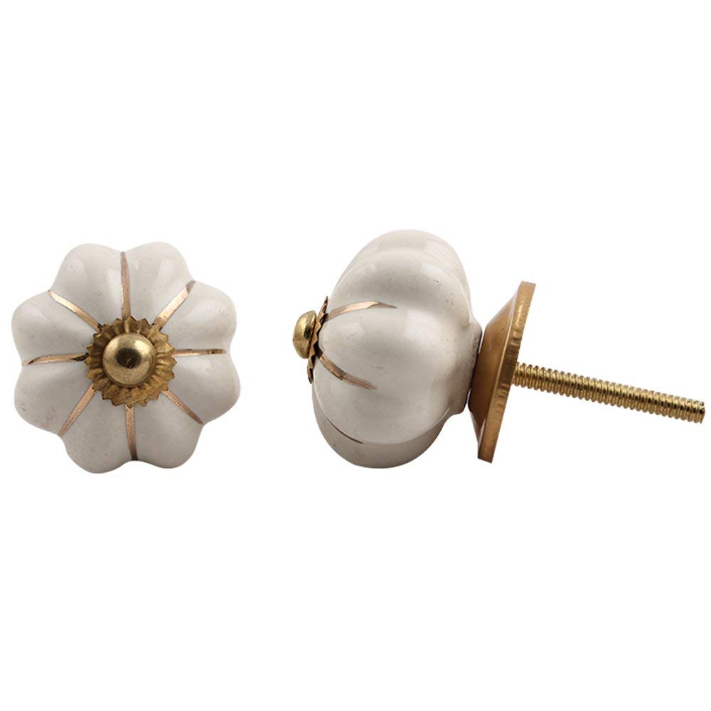 The Himalaya Craft Knobs for Drawers - Vintage Assorted Ceramic Drawer Handle for Kitchen Cabinets Home Interior Décor Furniture Hardware (2, White Silver Pumpkin) - Pack of 2-image-49