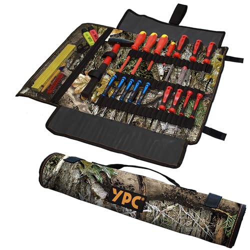 Tournevis et clé plate bien rangés grâce au sac à outils enroulable YPC
